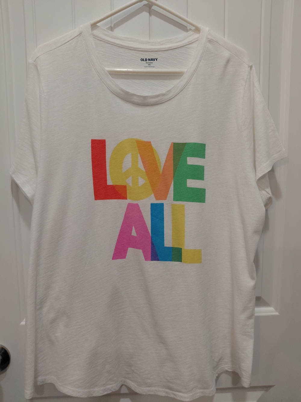 Old Navy White Short Sleeve Tee with Multicolor "LOVE ALL" Graphic